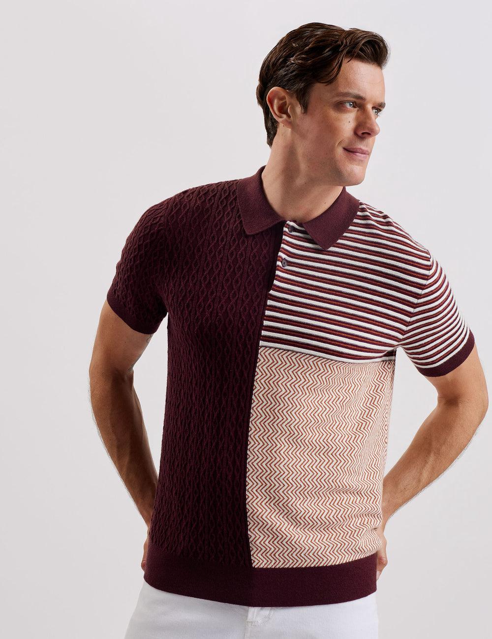 Maroon Men Ted Baker MINSTA - Textured Patchwork Knit Polos Shirts | SA  ZSY-376259