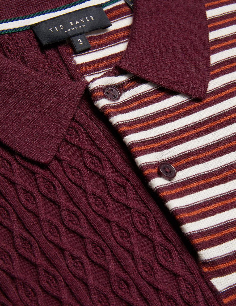 Maroon Men Ted Baker MINSTA - Textured Patchwork Knit Polos Shirts | SA  ZSY-376259