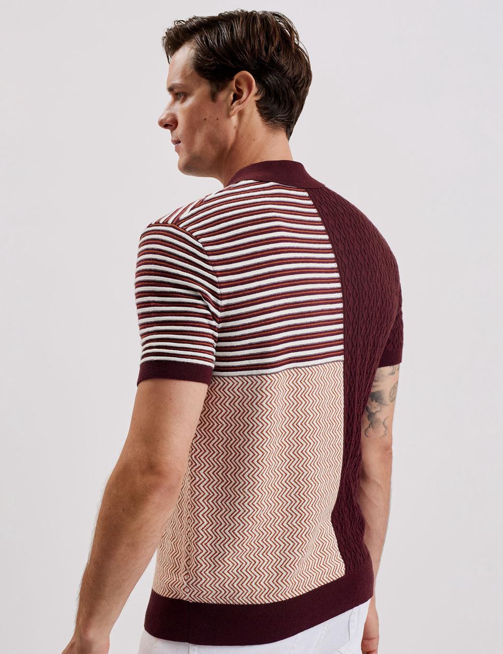 Maroon Men Ted Baker MINSTA - Textured Patchwork Knit Polos Shirts | SA  ZSY-376259