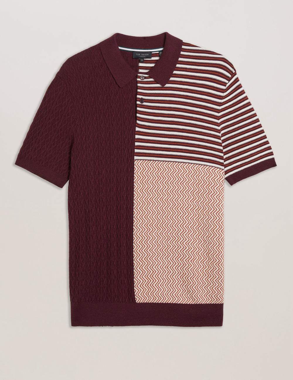 Maroon Men Ted Baker MINSTA - Textured Patchwork Knit Polos Shirts | SA  ZSY-376259