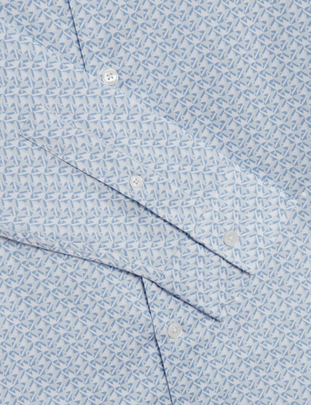 Mid-Blue Men Ted Baker ALPHAIS - Regular Fit Geometric Pure Cotton Casual Shirts | SA  HIM-418239