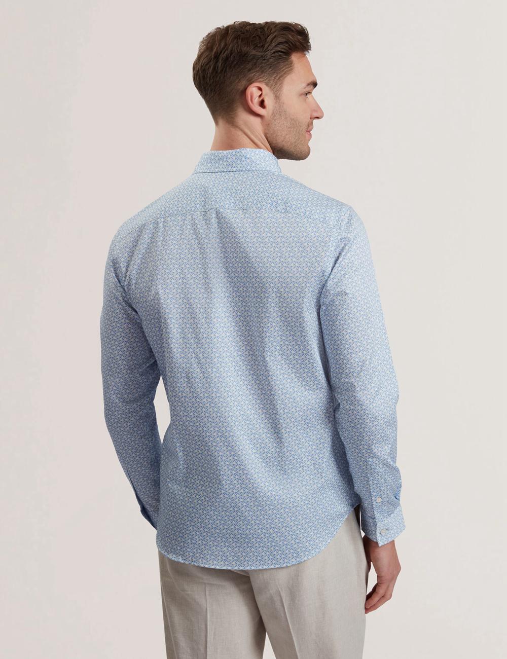 Mid-Blue Men Ted Baker ALPHAIS - Regular Fit Geometric Pure Cotton Casual Shirts | SA  HIM-418239