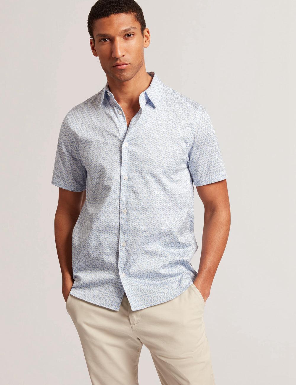 Mid-Blue Men Ted Baker ALPHSO - SS Regular Fit Geo Casual Shirts | SA  XAW-971420