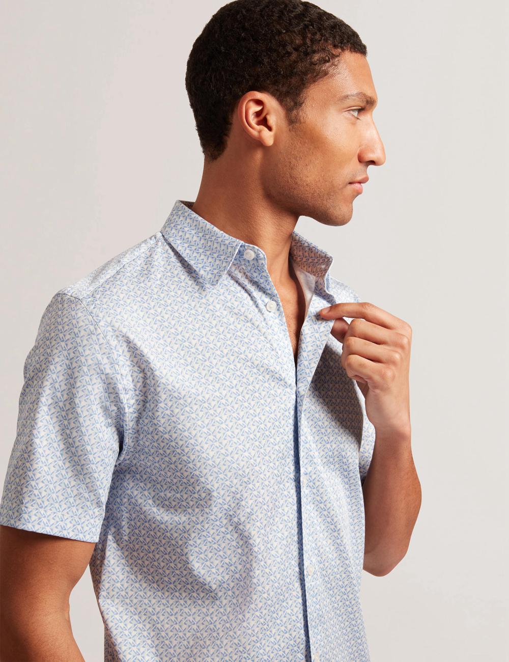 Mid-Blue Men Ted Baker ALPHSO - SS Regular Fit Geo Casual Shirts | SA  XAW-971420