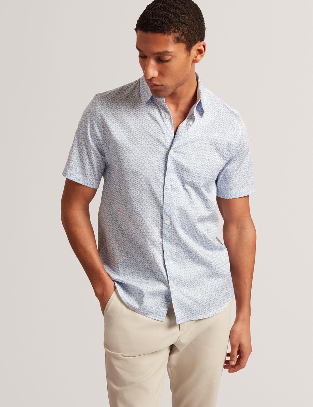 Mid-Blue Men Ted Baker ALPHSO - SS Regular Fit Geo Casual Shirts | SA  XAW-971420