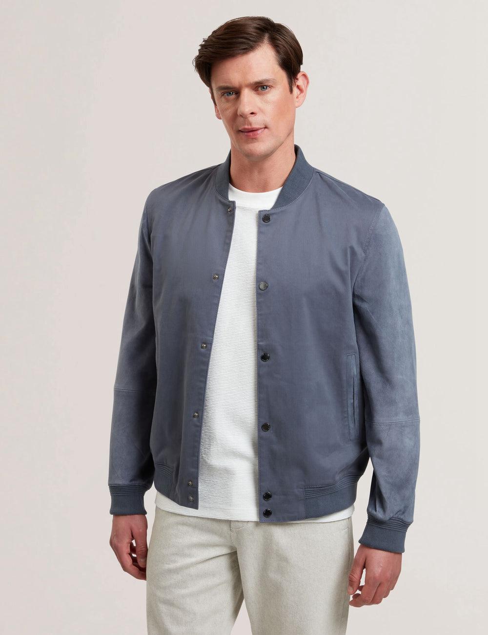 Mid-Blue Men Ted Baker LIAMS - Cotton Twill & Suede Bomber Jackets | SA  KBQ-584693
