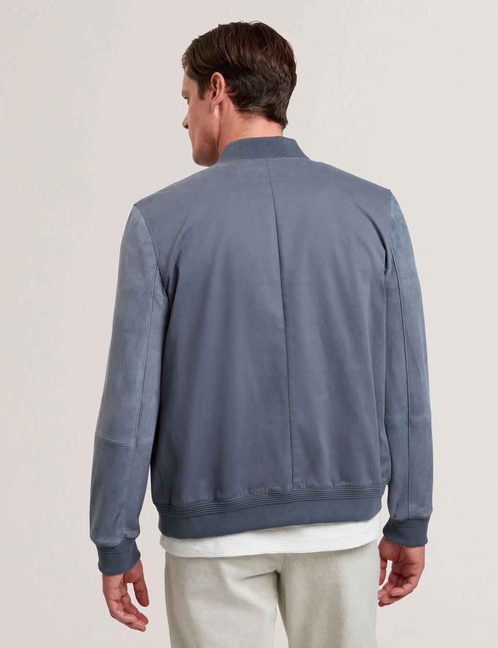 Mid-Blue Men Ted Baker LIAMS - Cotton Twill & Suede Bomber Jackets | SA  KBQ-584693