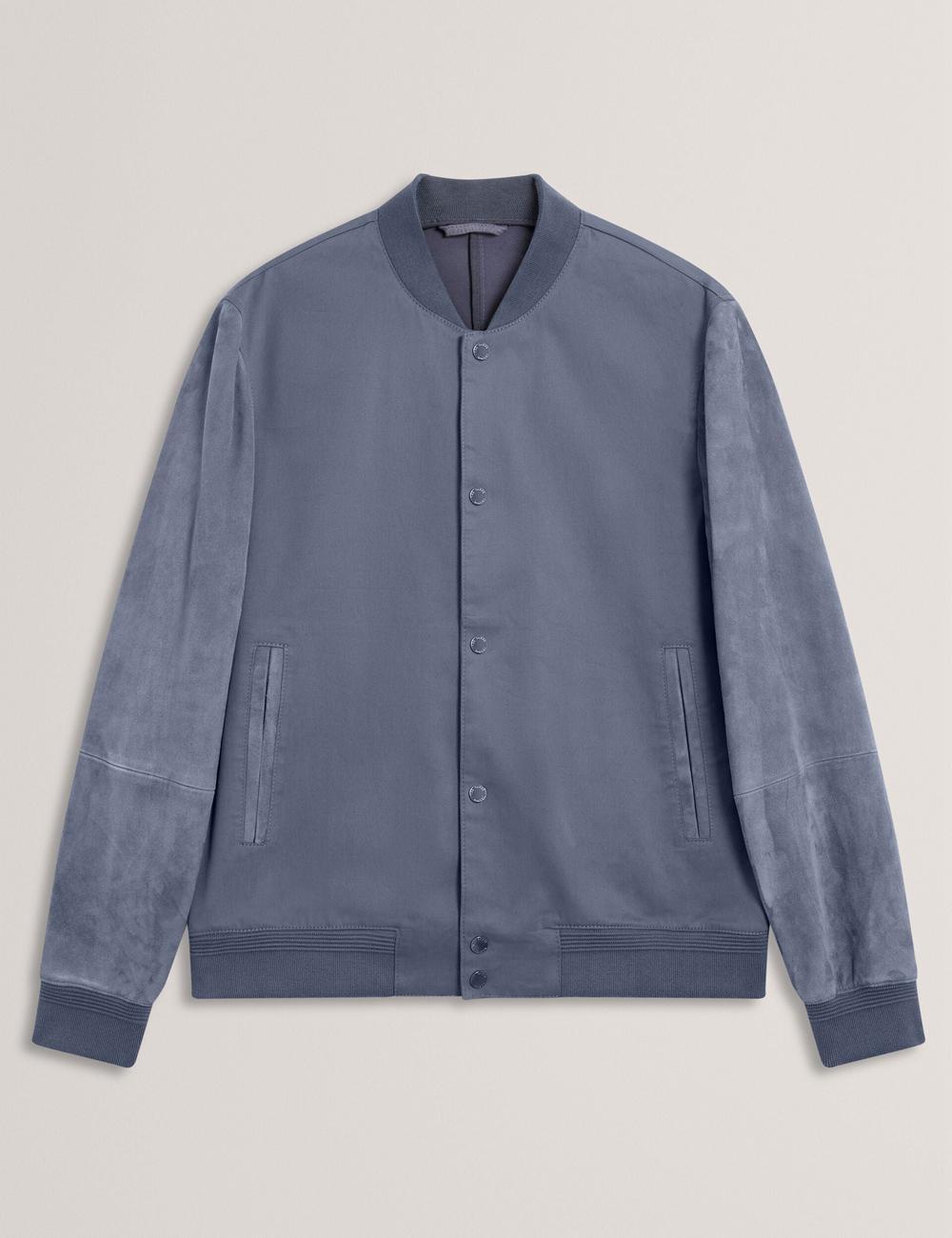 Mid-Blue Men Ted Baker LIAMS - Cotton Twill & Suede Bomber Jackets | SA  KBQ-584693