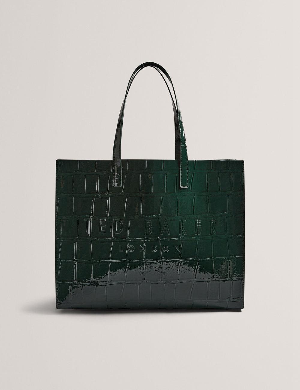 Mid-Green Women Ted Baker ALLICON - Patent Croc Effect Wide Tote Bags | SA  WGD-032648
