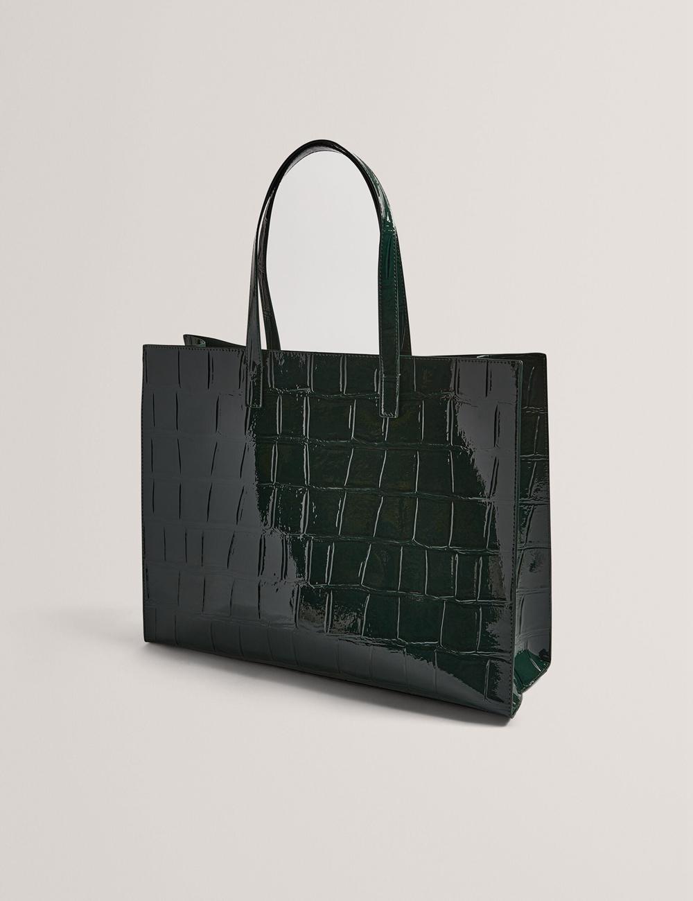 Mid-Green Women Ted Baker ALLICON - Patent Croc Effect Wide Tote Bags | SA  WGD-032648