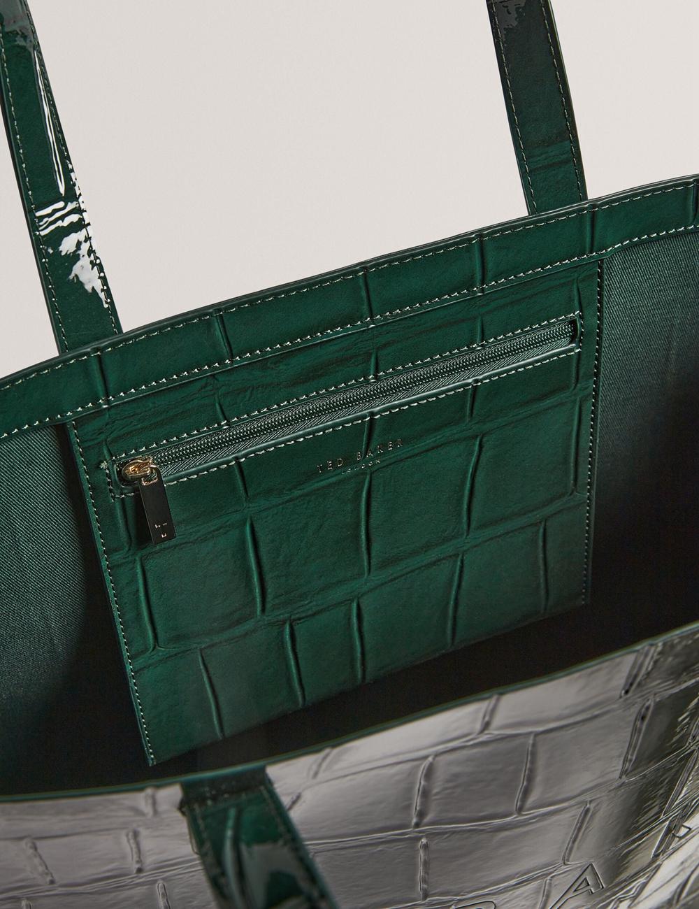 Mid-Green Women Ted Baker ALLICON - Patent Croc Effect Wide Tote Bags | SA  WGD-032648