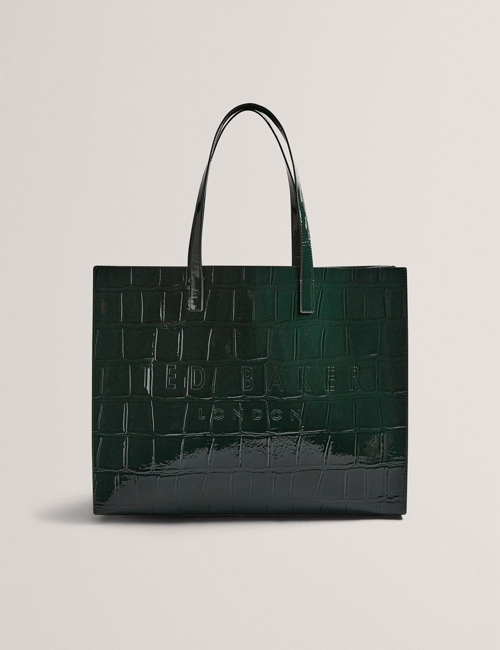 Mid-Green Women Ted Baker ALLICON - Patent Croc Effect Wide Tote Bags | SA  WGD-032648