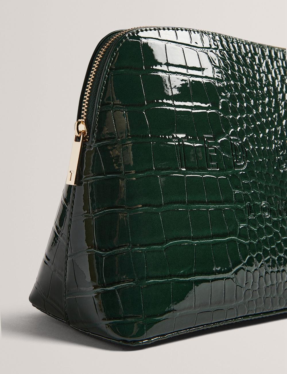 Mid-Green Women Ted Baker CROCANA - Croc Texture Faux Leather Wash Bags | SA  ALC-736204
