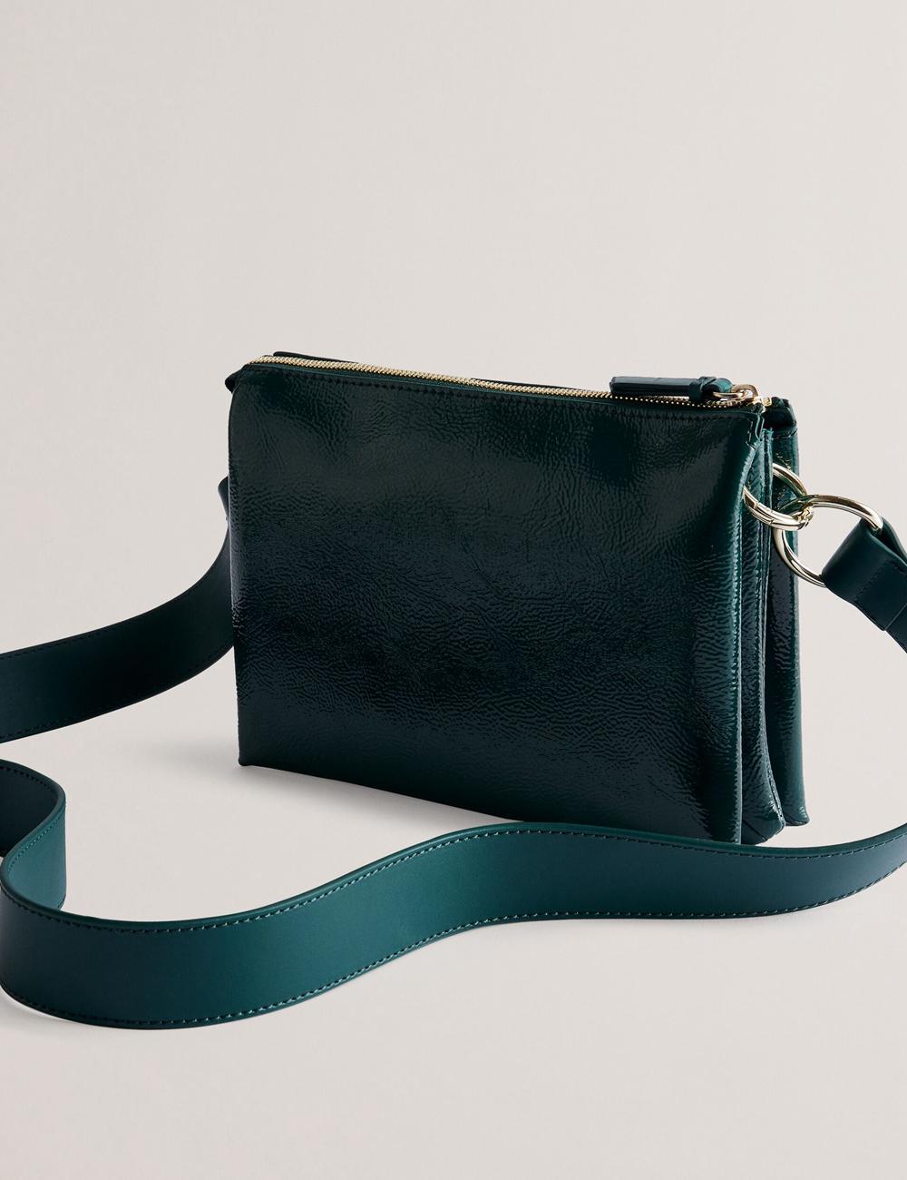 Mid-Green Women Ted Baker DAWCEY - Crinkled Patent Leather Crossbody Bags | SA  ZIU-540681