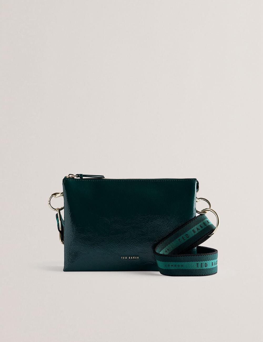 Mid-Green Women Ted Baker DAWCEY - Crinkled Patent Leather Crossbody Bags | SA  ZIU-540681