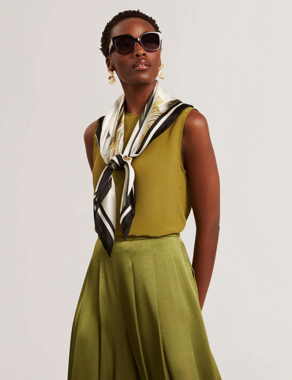Mid-Green Women Ted Baker SHAMRA - Silk Blend Seam Detail Tops | SA  HIA-276083