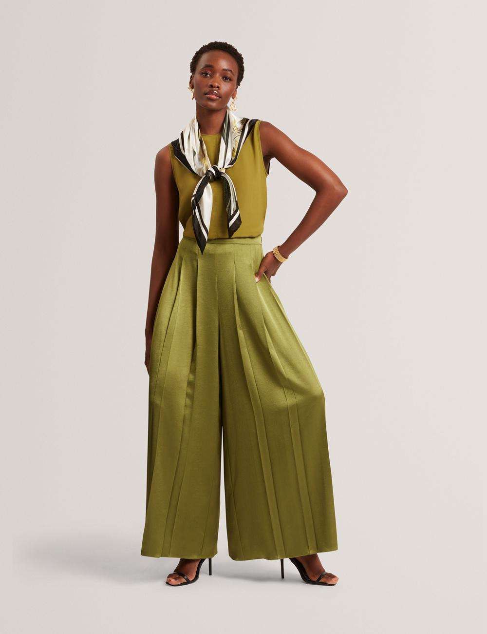 Mid-Green Women Ted Baker SHAMRA - Silk Blend Seam Detail Tops | SA  HIA-276083