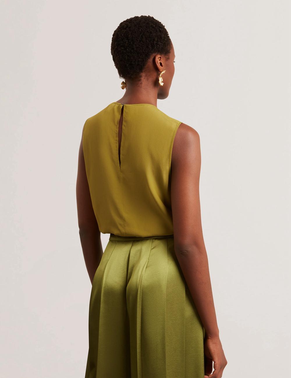Mid-Green Women Ted Baker SHAMRA - Silk Blend Seam Detail Tops | SA  HIA-276083