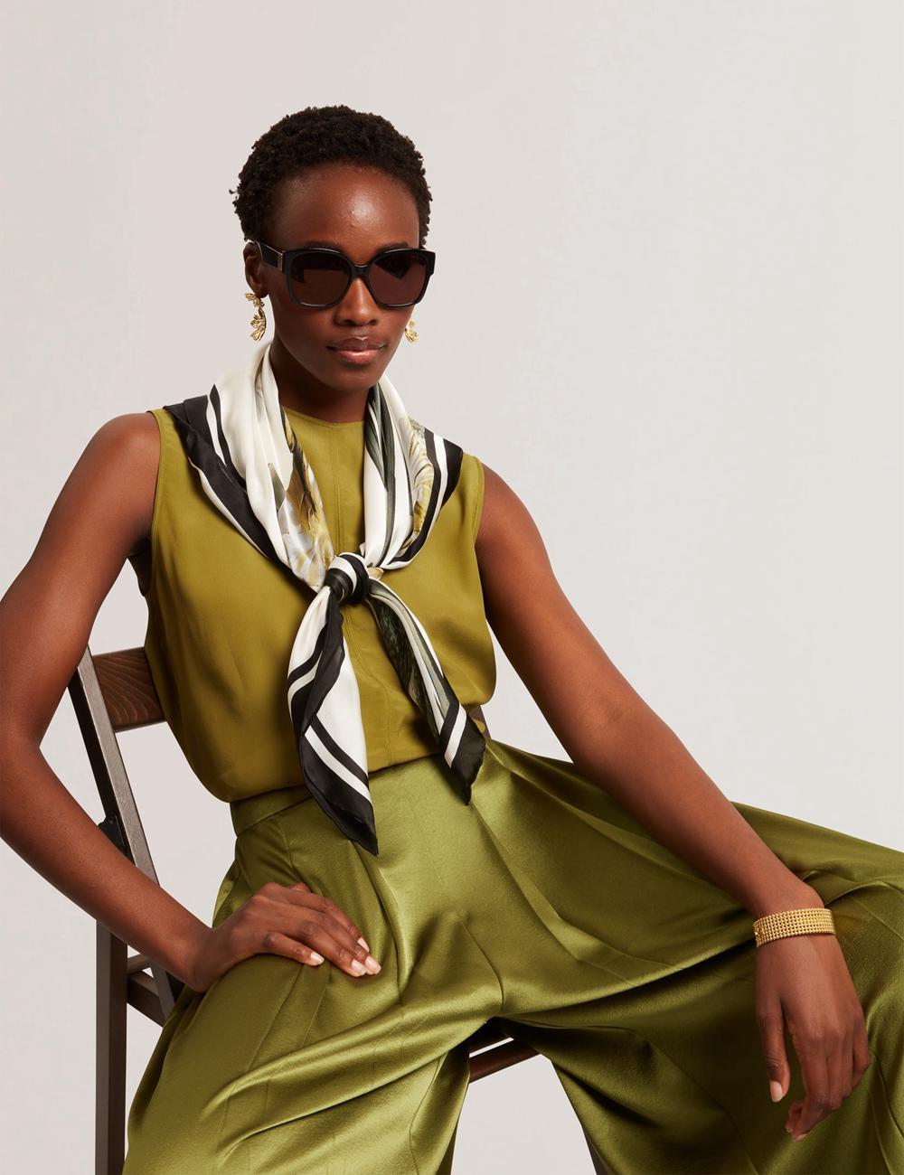 Mid-Green Women Ted Baker SHAMRA - Silk Blend Seam Detail Tops | SA  HIA-276083