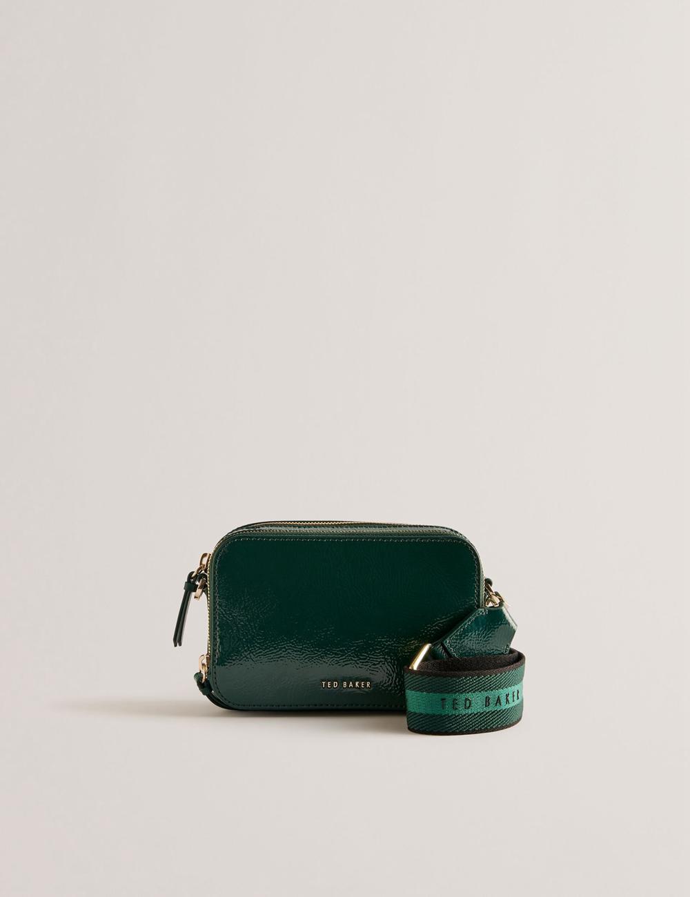 Mid-Green Women Ted Baker STUNWA - Patent Leather Webbing Camera Camera Bag | SA  CWX-063981