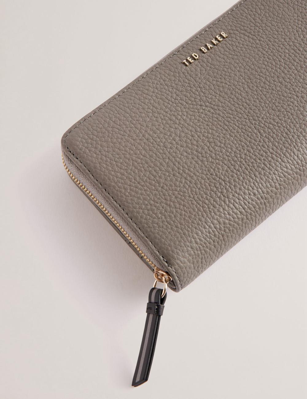 Mid-Grey Women Ted Baker DALIEA - Large Textured Leather Zip Around Purses | SA  GYV-613897
