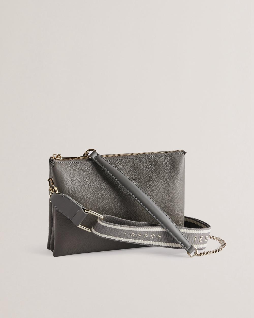 Mid-Grey Women Ted Baker ESILLE - Branded Webbing Crossbody Leather Crossbody Bags | SA  GRD-781496