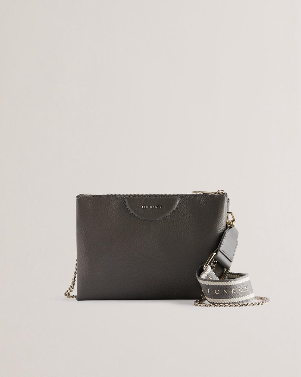 Mid-Grey Women Ted Baker ESILLE - Branded Webbing Crossbody Leather Crossbody Bags | SA  GRD-781496