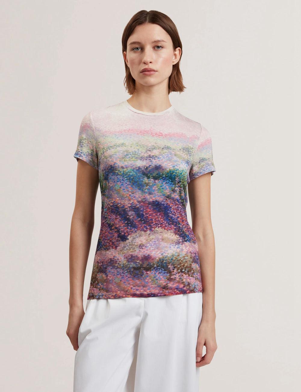 Mid-Pink Women Ted Baker KAYTTE - Painted Print Crew Neck Fitted T-Shirts | SA  MKY-690375