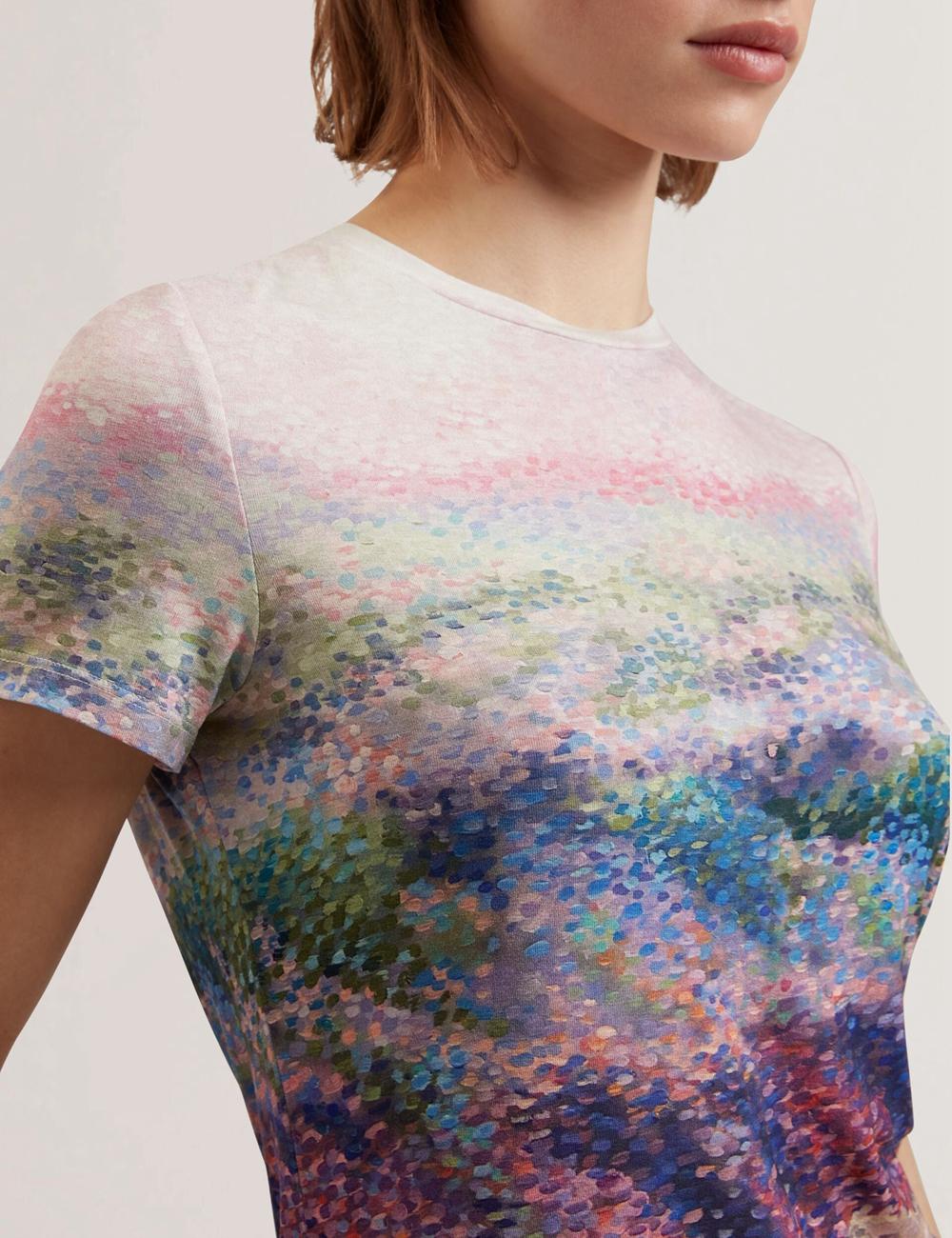 Mid-Pink Women Ted Baker KAYTTE - Painted Print Crew Neck Fitted T-Shirts | SA  MKY-690375