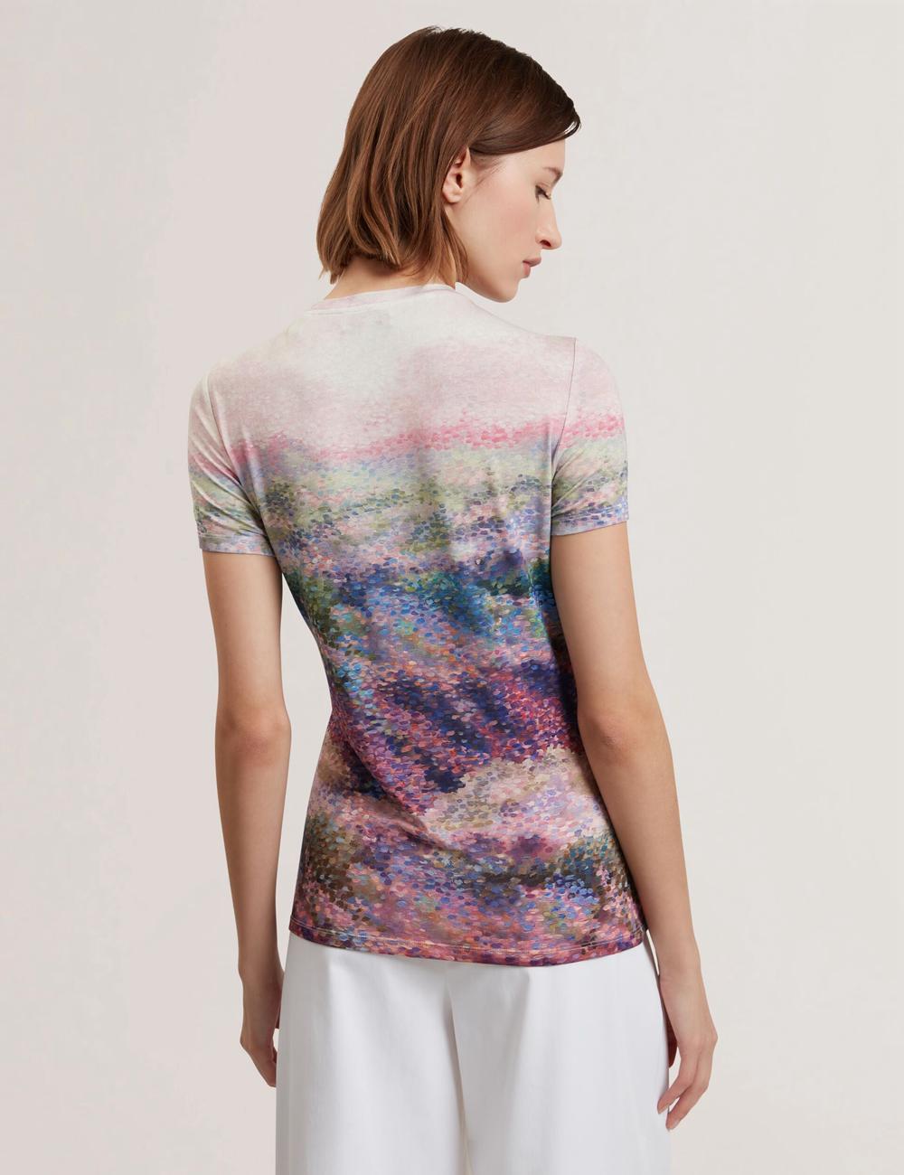 Mid-Pink Women Ted Baker KAYTTE - Painted Print Crew Neck Fitted T-Shirts | SA  MKY-690375