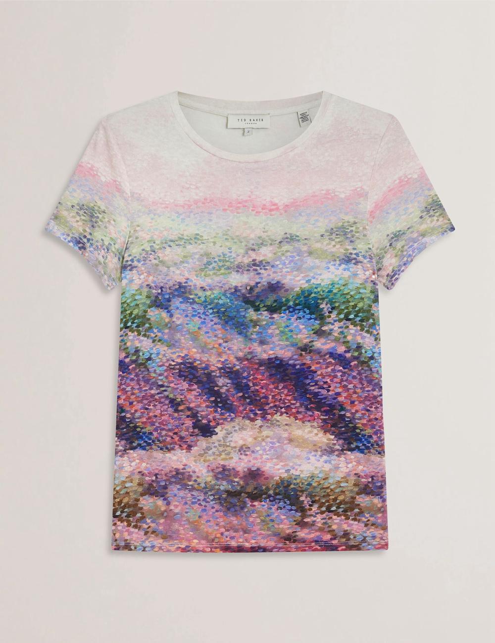 Mid-Pink Women Ted Baker KAYTTE - Painted Print Crew Neck Fitted T-Shirts | SA  MKY-690375