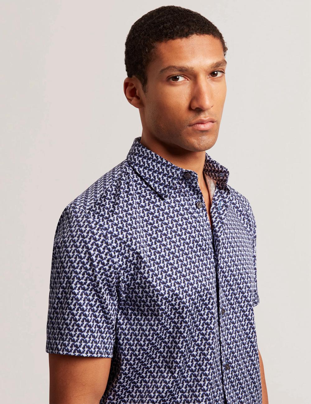 Navy Men Ted Baker ALPHSO SS Regular Fit Geo Casual Shirts | SA  YKW-912065