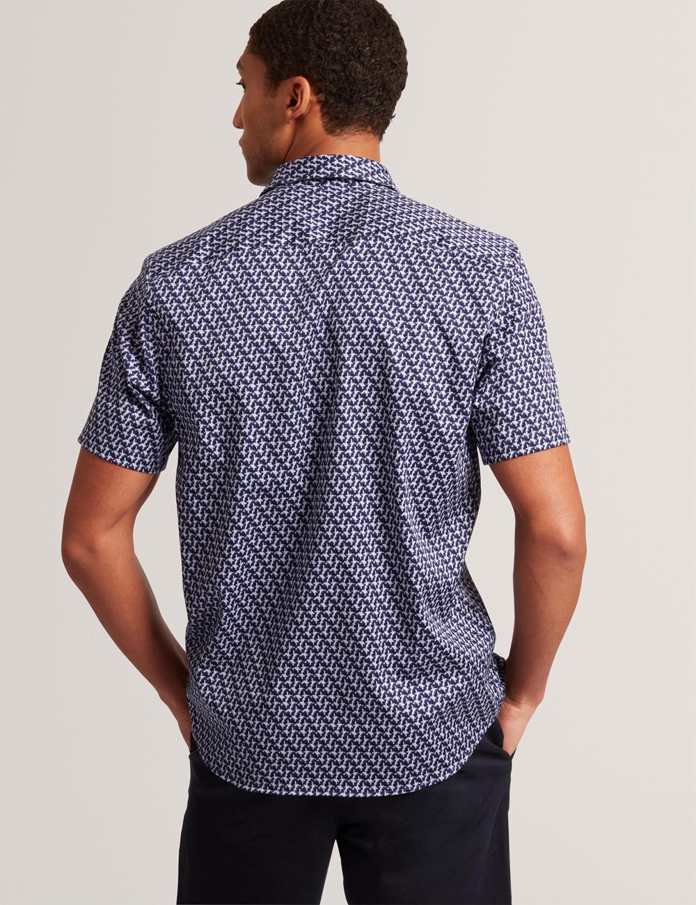 Navy Men Ted Baker ALPHSO SS Regular Fit Geo Casual Shirts | SA  YKW-912065
