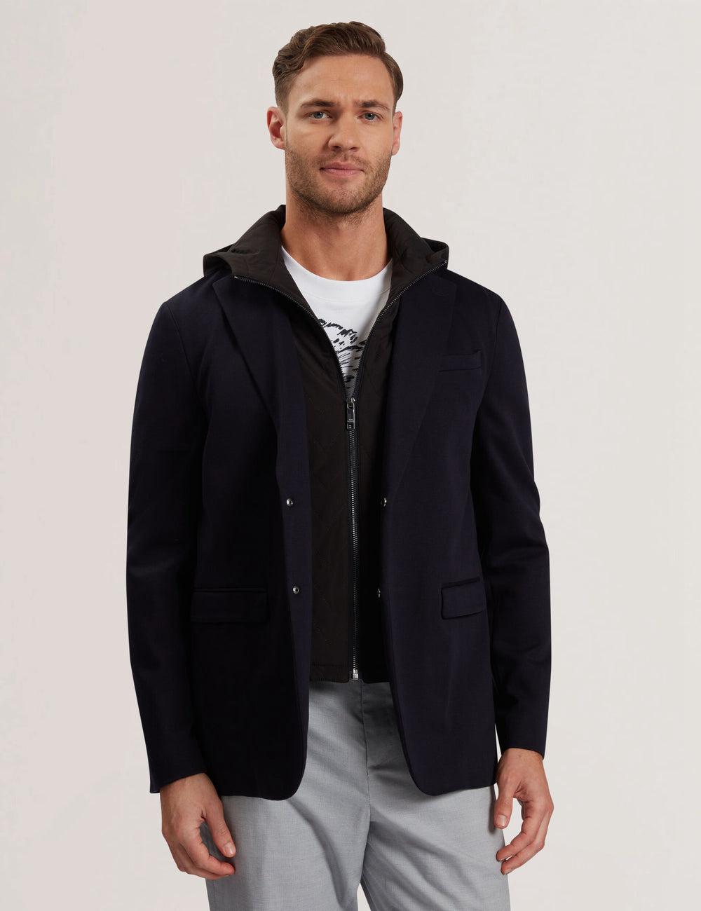 Navy Men Ted Baker ASHB - Jersey Blazer With Zip-Up Hooded Liner Blazers | SA  CXR-257803