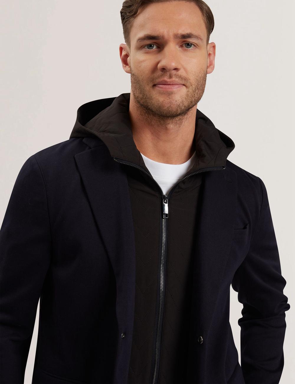 Navy Men Ted Baker ASHB - Jersey Blazer With Zip-Up Hooded Liner Blazers | SA  CXR-257803