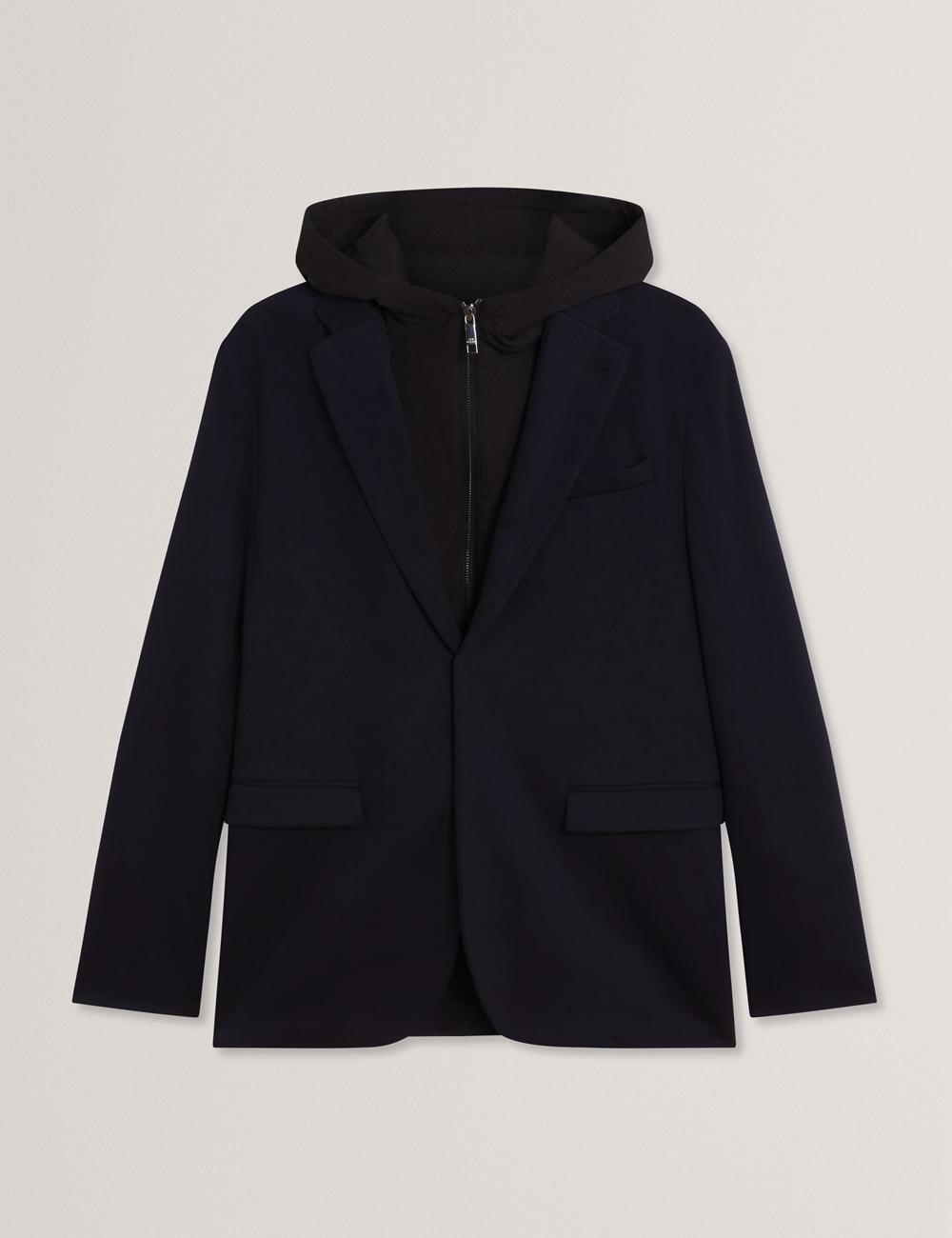 Navy Men Ted Baker ASHB - Jersey Blazer With Zip-Up Hooded Liner Blazers | SA  CXR-257803