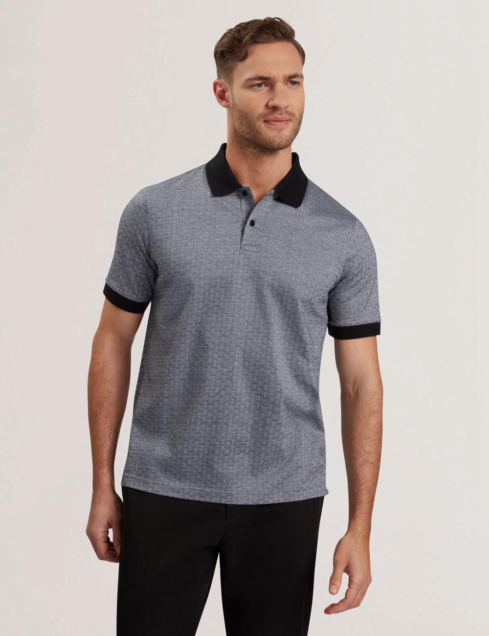 Navy Men Ted Baker AUGUSO - Textured Jacquard Cotton Polos Shirts | SA  ZLC-615908