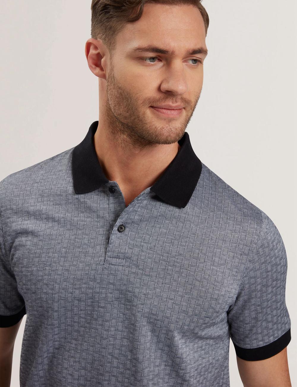Navy Men Ted Baker AUGUSO - Textured Jacquard Cotton Polos Shirts | SA  ZLC-615908