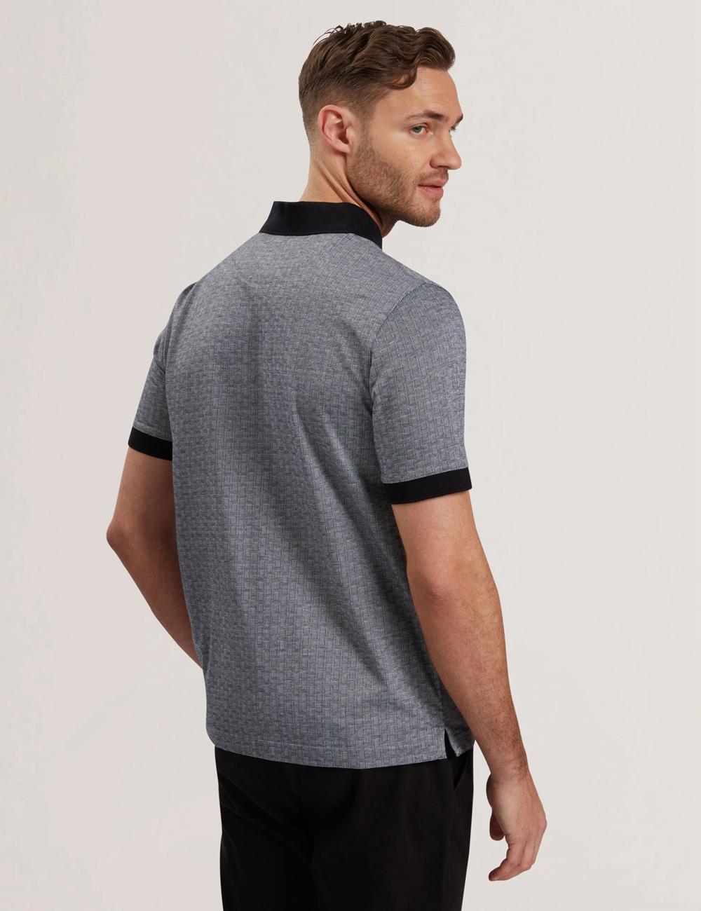 Navy Men Ted Baker AUGUSO - Textured Jacquard Cotton Polos Shirts | SA  ZLC-615908