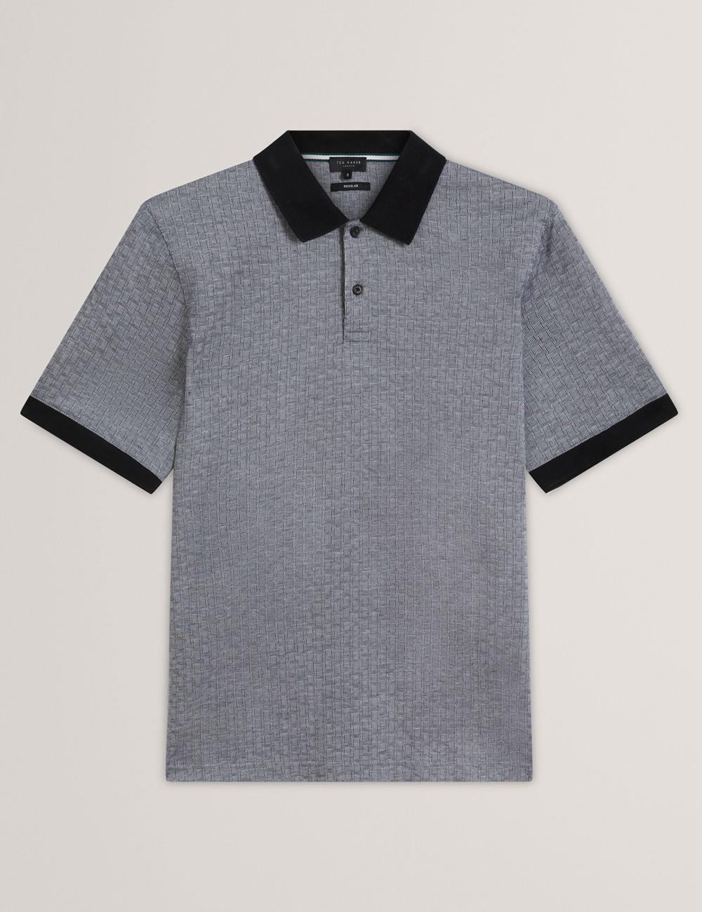 Navy Men Ted Baker AUGUSO - Textured Jacquard Cotton Polos Shirts | SA  ZLC-615908