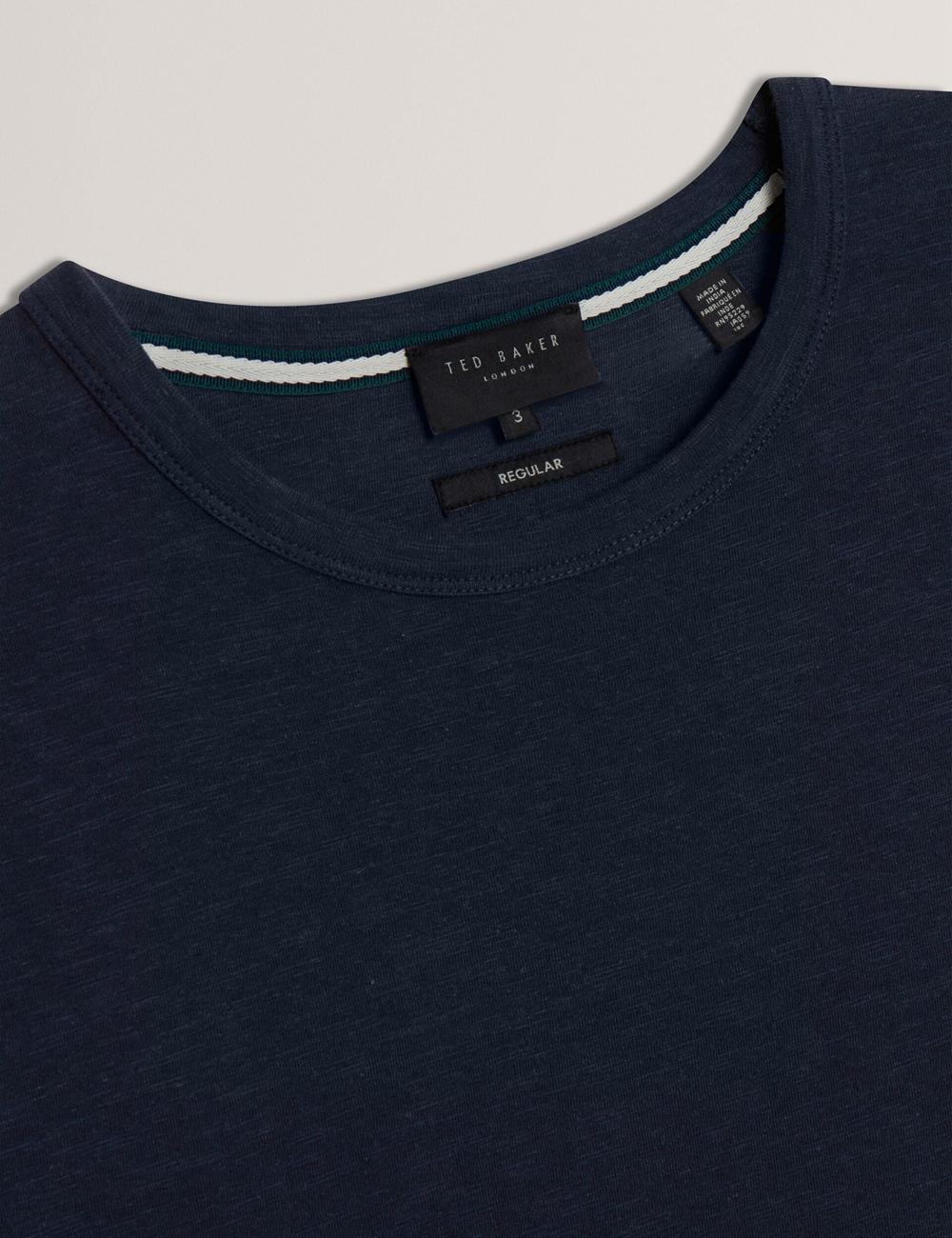 Navy Men Ted Baker BARTOL - Regular Cotton Linen Crew Neck T-Shirts | SA  ZGW-325716
