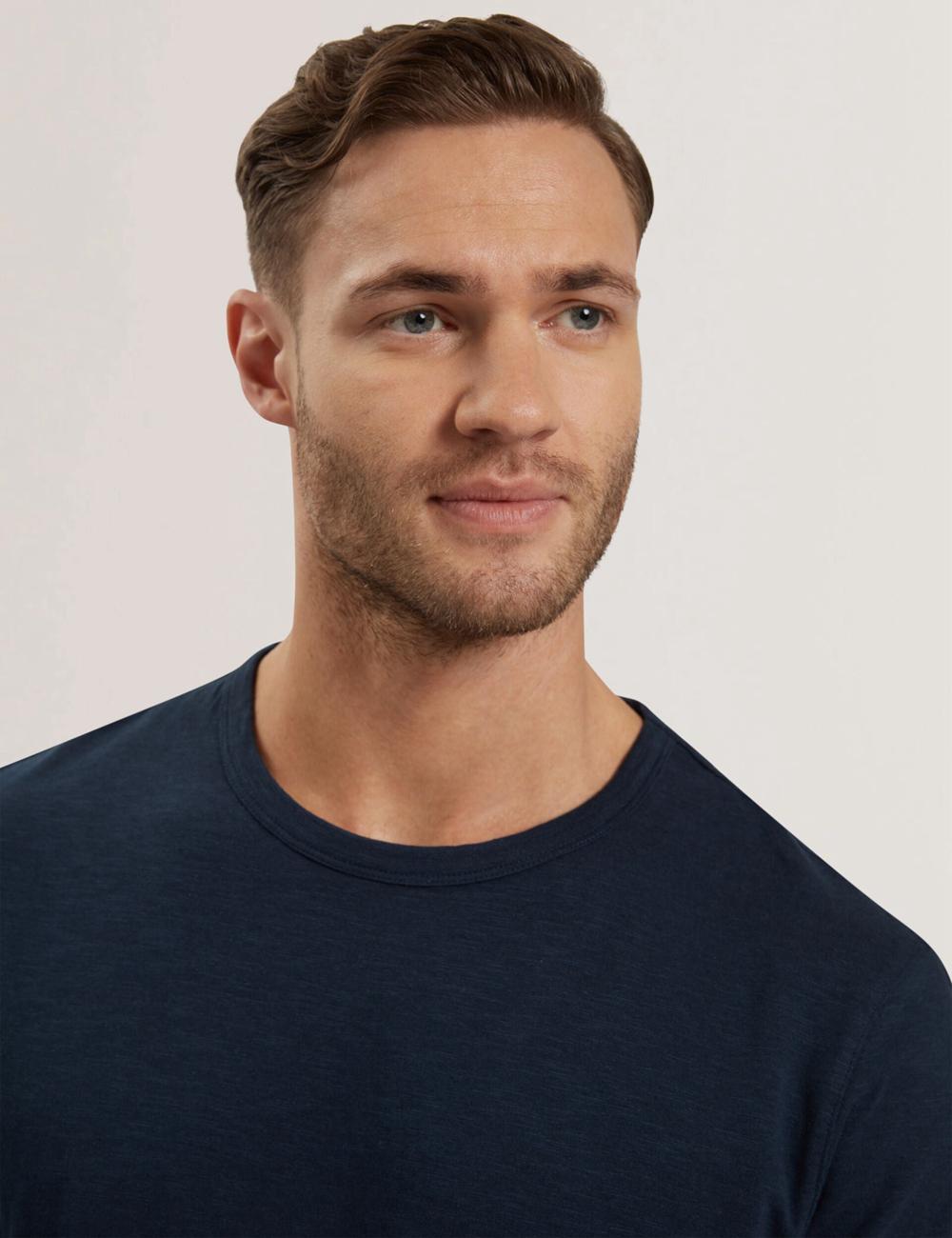 Navy Men Ted Baker BARTOL - Regular Cotton Linen Crew Neck T-Shirts | SA  ZGW-325716