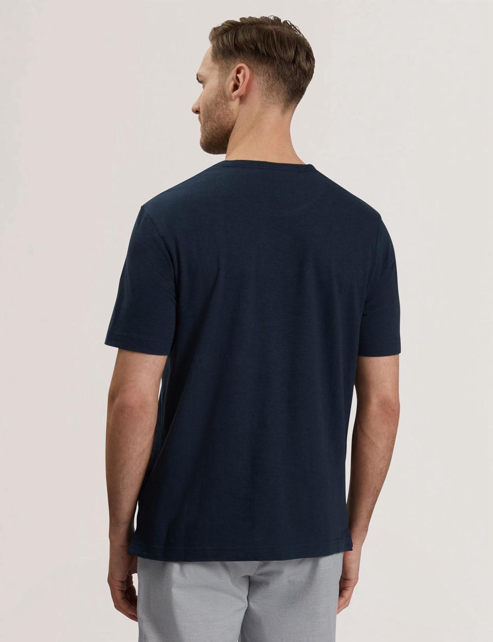 Navy Men Ted Baker BARTOL - Regular Cotton Linen Crew Neck T-Shirts | SA  ZGW-325716