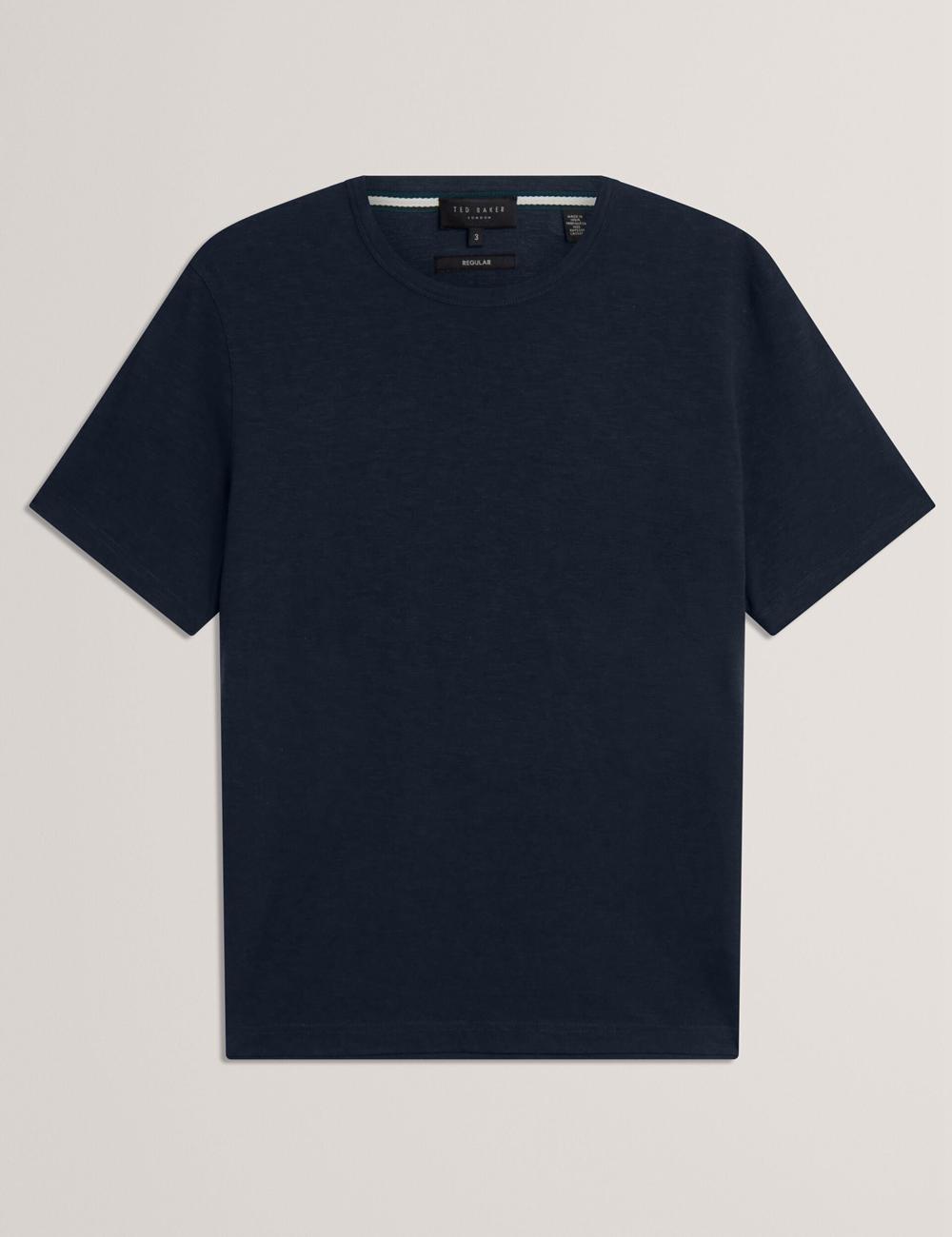 Navy Men Ted Baker BARTOL - Regular Cotton Linen Crew Neck T-Shirts | SA  ZGW-325716