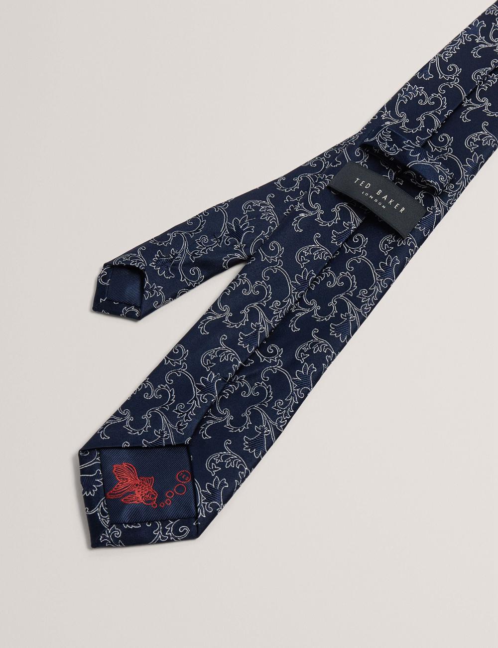Navy Men Ted Baker BIONDIS - Baroque Floral Print Silk Ties | SA  DGJ-461029