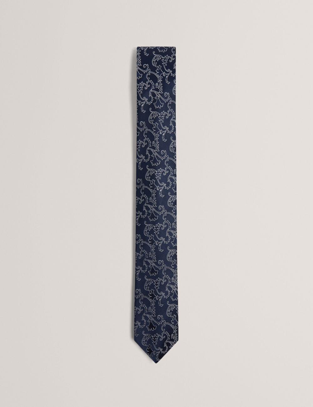 Navy Men Ted Baker BIONDIS - Baroque Floral Print Silk Ties | SA  DGJ-461029