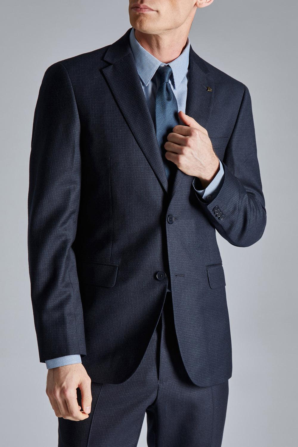 Navy Men Ted Baker CANISJS - Grid Check Regular Fit Suit Jackets | SA  MGV-351074