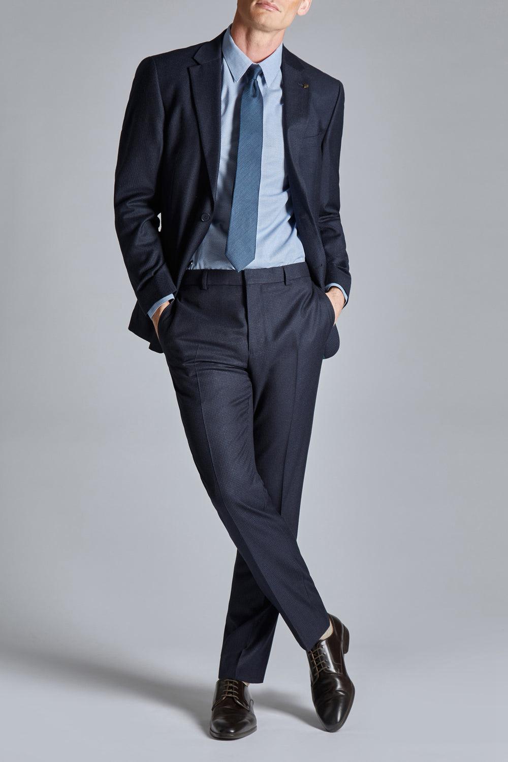 Navy Men Ted Baker CANISTS - Grid Check Regular Fit Suit Trousers | SA  CLI-502389