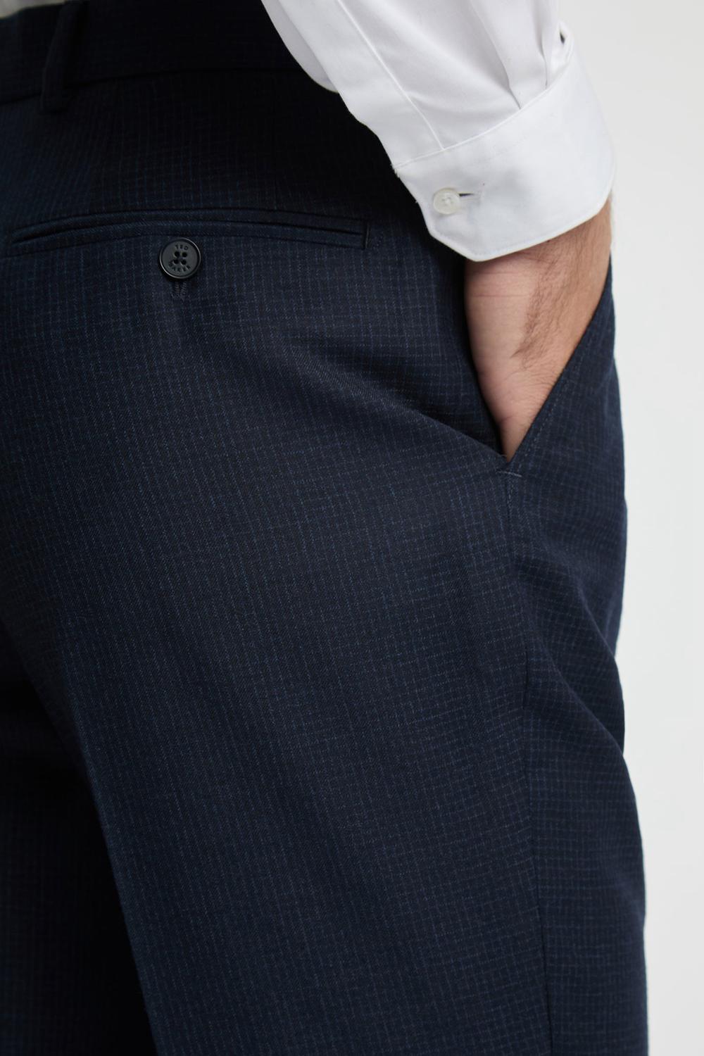 Navy Men Ted Baker CANISTS - Grid Check Regular Fit Suit Trousers | SA  CLI-502389