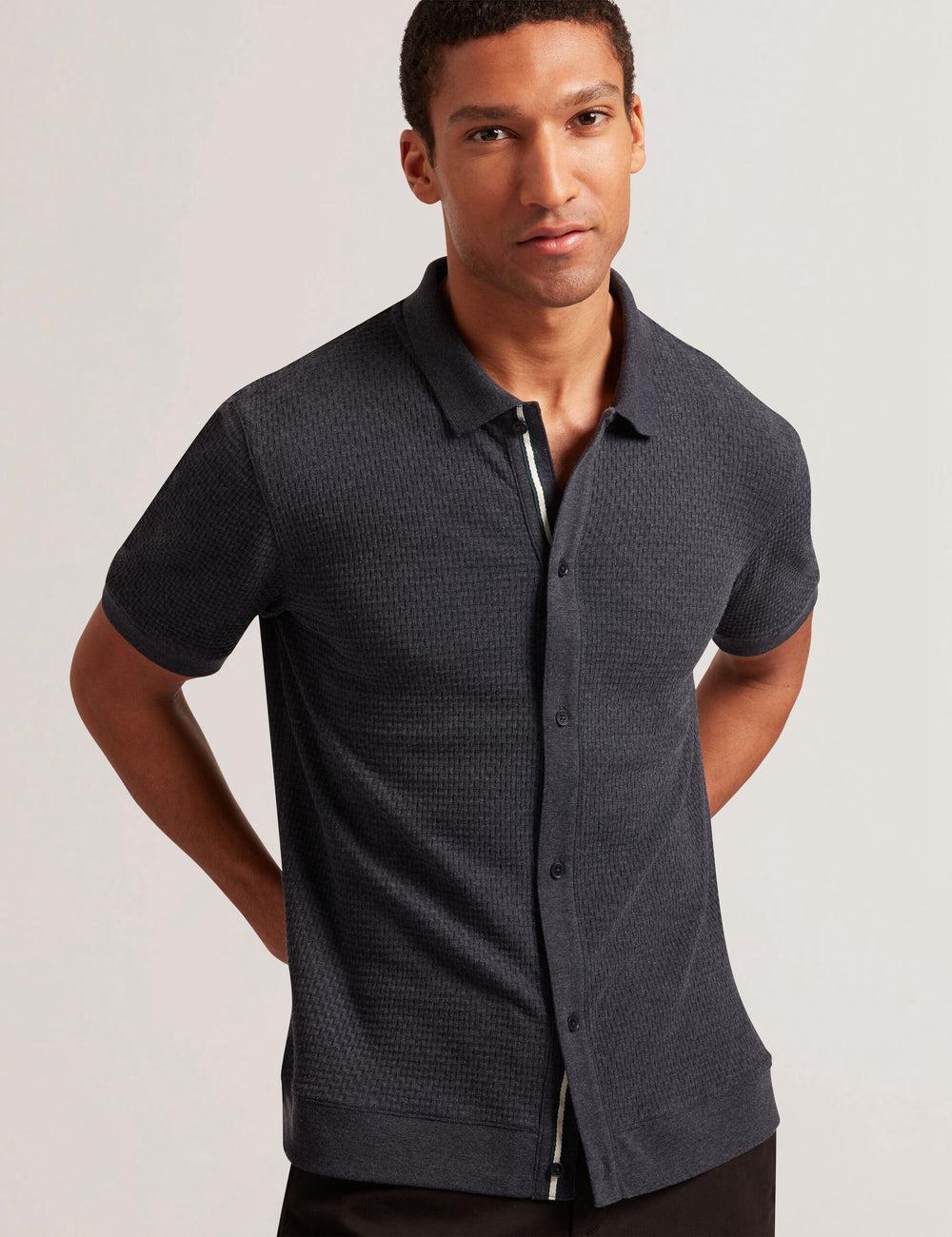 Navy Men Ted Baker CONNYR - Short Sleeve Button Through Polos Shirts | SA  ALO-813460